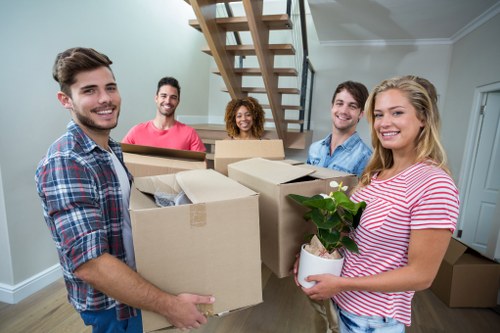 Removal van and moving boxes prepared for a scheduled service