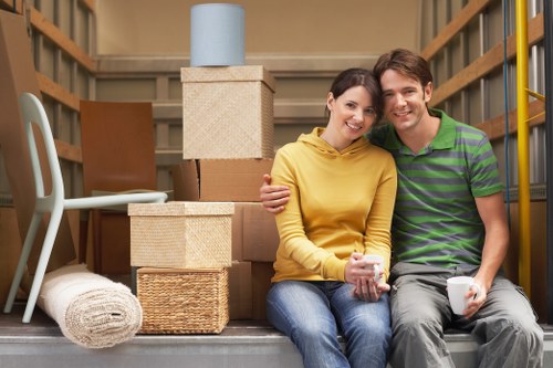 Preparation for furniture pick-up with cleared access and packed items